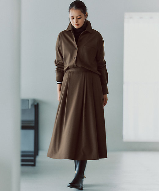 洗える】ウールミルドジャージー タック スカート