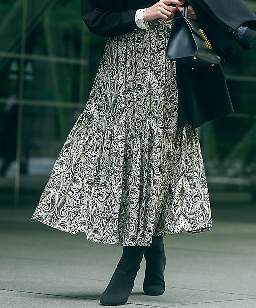 洗える】フレンチペイズリーデシン ティアードスカート