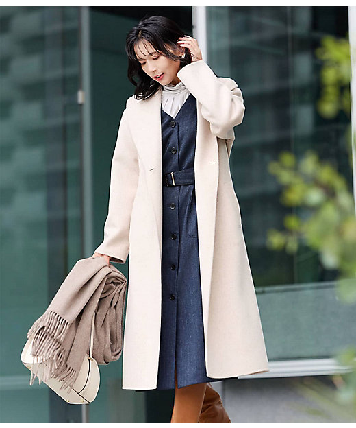 ウールナイロンリバー ショールカラーロングコート