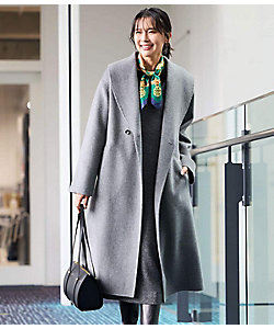 L】ウールナイロンリバー ショールカラーロングコート