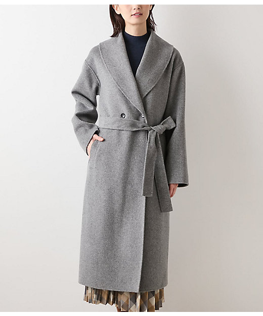 L】ウールナイロンリバー ショールカラーロングコート