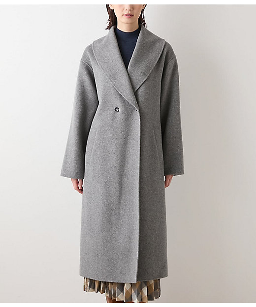 L】ウールナイロンリバー ショールカラーロングコート