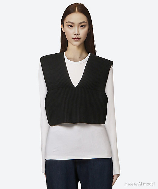 RIBBED KNIT WOOL CROPPED VEST 25FW