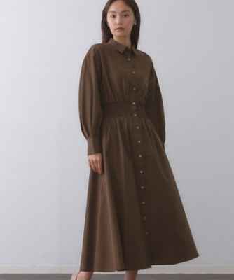 シャーリングフィット＆フレアシャツワンピース【洗濯機洗い可