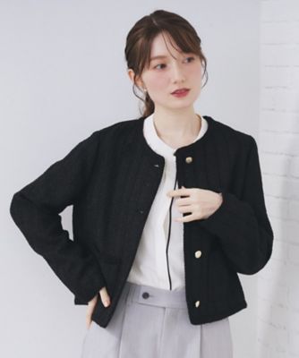 ファンシーツイードノーカラージャケット【洗える