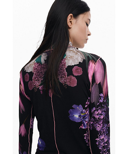 花柄ミラー長袖Tシャツ モックネックプルオーバー 25WWTKZ1