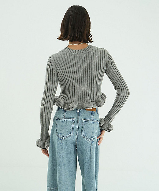 W FACE SHORT FRILLED KNIT TOPS 10106