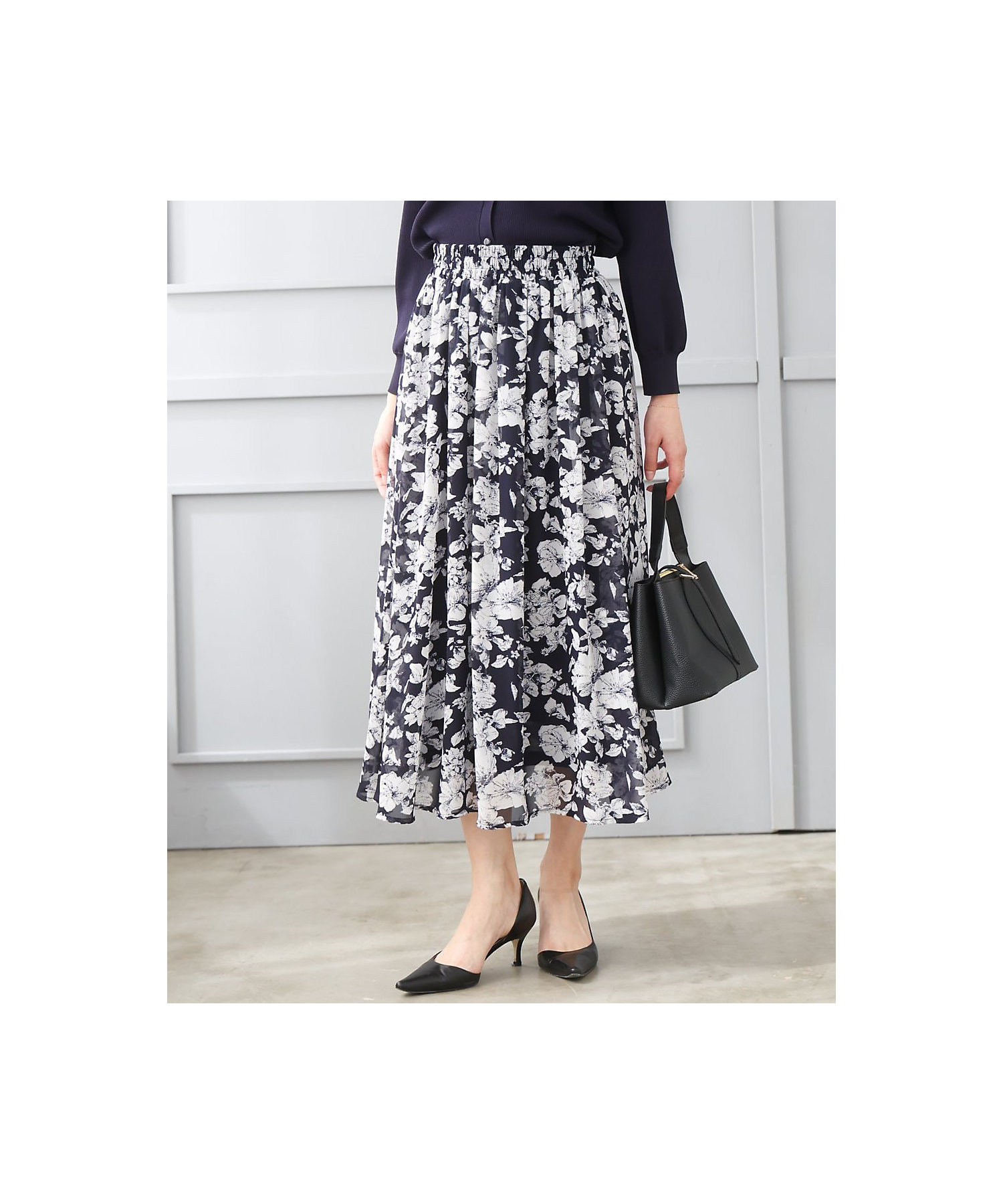 小さいサイズ】花柄シフォンスカート／丈の長さが選べる／洗濯機で