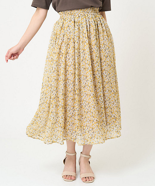 小さいサイズ】小花柄シフォンフレアスカート／丈の長さが選べる