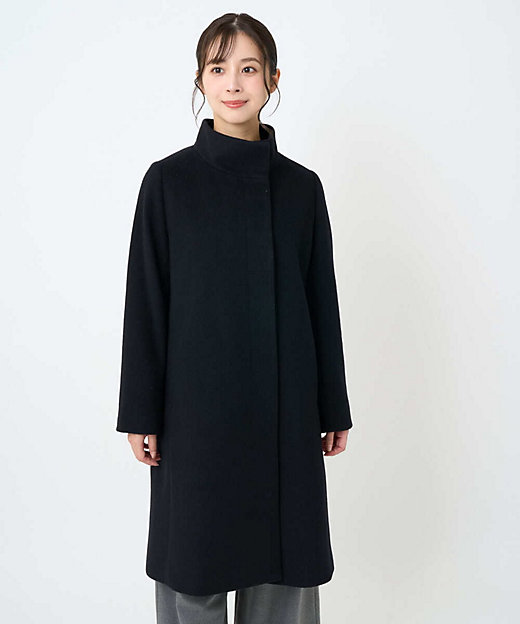 小さいサイズ】SUPER100sウール スタンドカラーロングコート