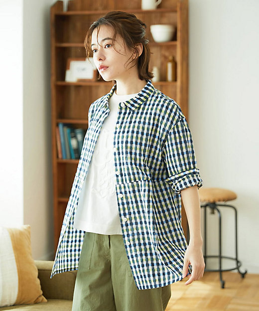 塩縮ギンガムチェックチュニックブラウス | GIANNI LO GIUDICE(Women