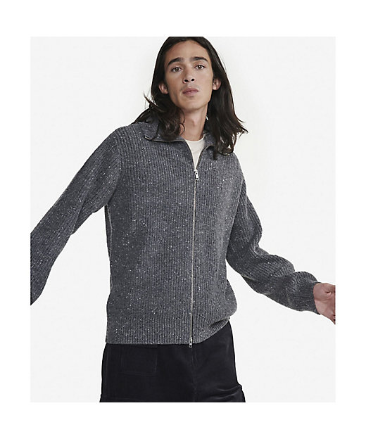 メランジ ウール ハイネックジップアップニットセーター ／ ダブル