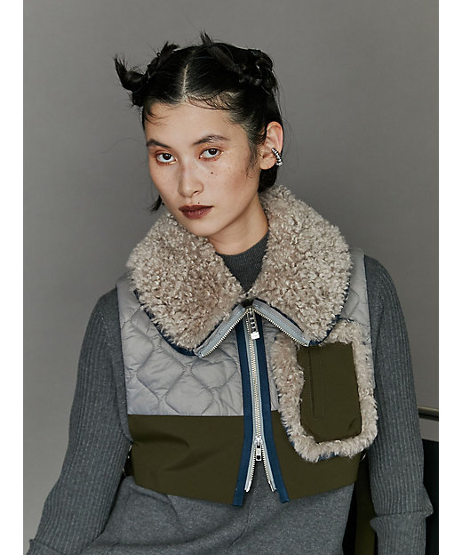 BIG COLLAR FABRIC MIX VEST【セットアップ着用