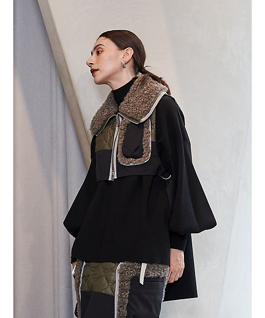 BIG COLLAR FABRIC MIX VEST【セットアップ着用