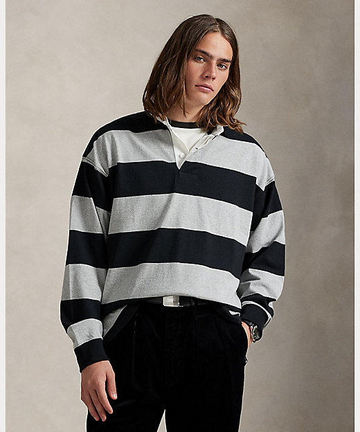 ビッグ フィット ストライプド ジャージー ラグビー シャツ