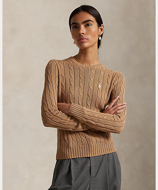 ケーブルニット コットン クルーネック セーター