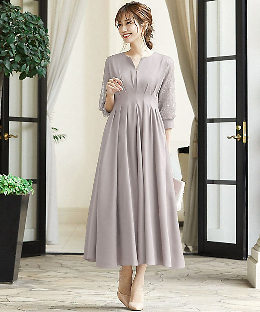 レーススリーブXラインキーネック ロングワンピース スモールサイズ