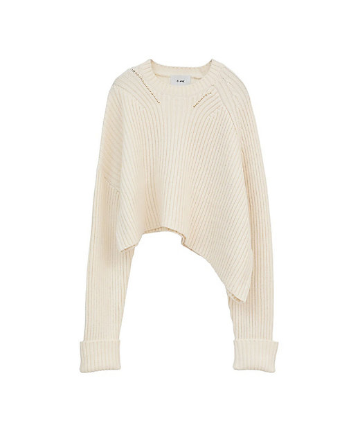 ASYMMETRY WIDE SHORT KNIT TOPS