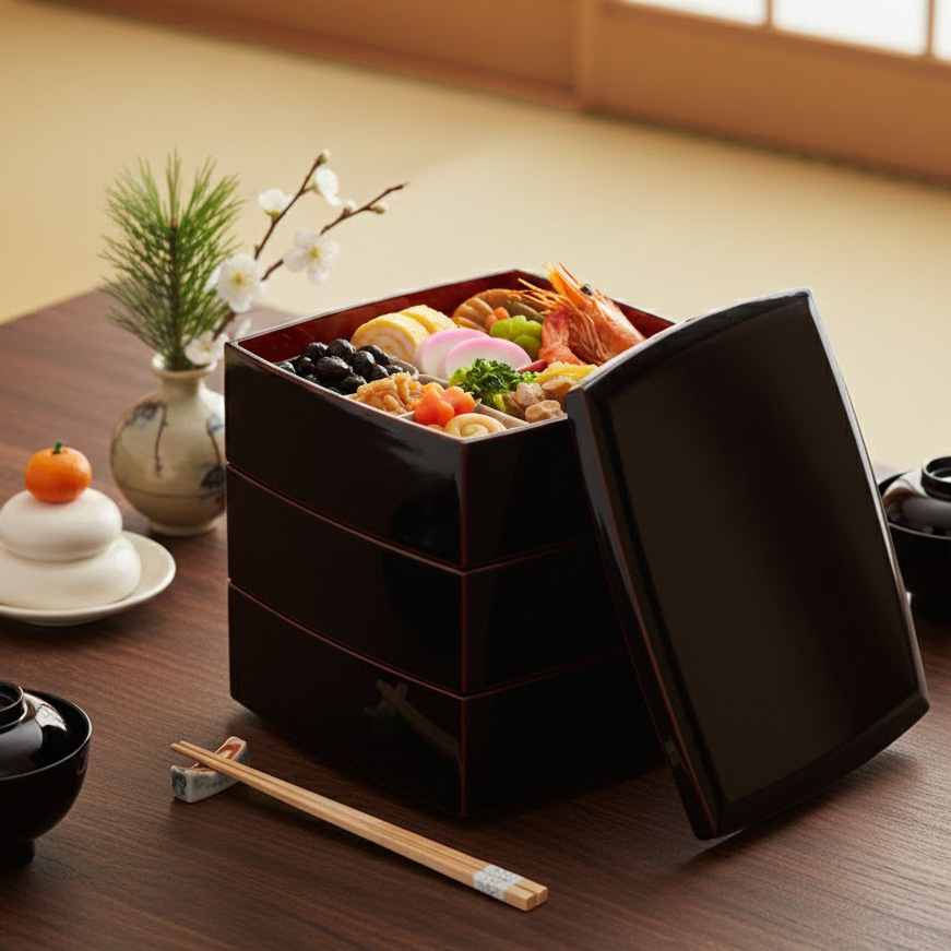 胴張三段重箱 溜内朱 5.5寸 木製 漆塗りお重箱 漆器の井助