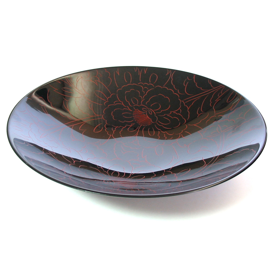 ボウル 牡丹彫 朱 大 漆塗り 中鉢 12-08005 漆器の井助