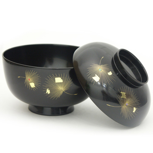 煮物椀 沈金飛花 黒 木製 漆塗り【製造中止】 漆器の井助