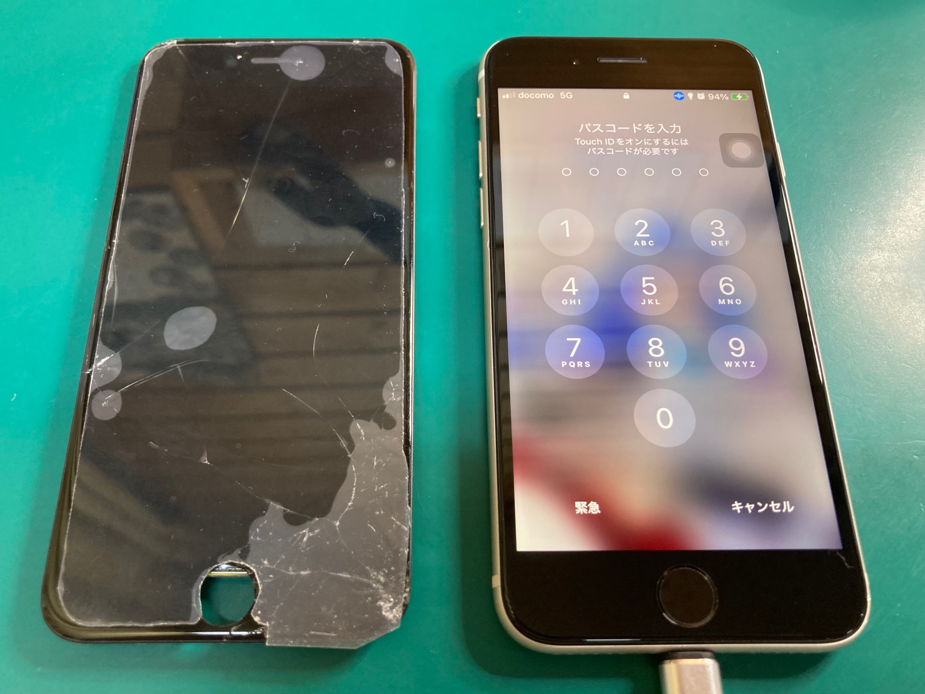 コンクリートに落としてiPhone画面割れ修理、学生割引10%オフさせて