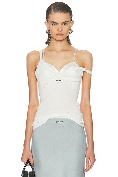 miu お値下げMIUMIUベアトップス miu ホワイト ベアトップ シャツ