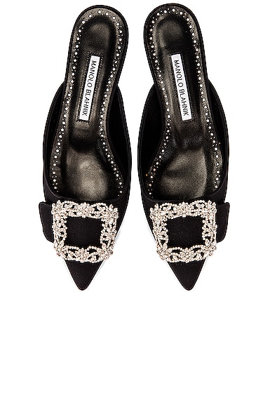 Manolo Blahnik Maysale 10 Jewel Mule in Black | FWRD