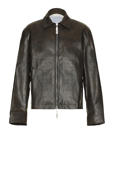 Advisory Board Crystals Aged Faux Leather Zip Jacket in Black | FWRD