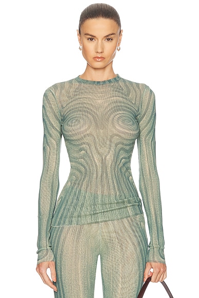 Jean Paul Gaultier Spiral Long Sleeve Top in Ecru & Aqua | FWRD