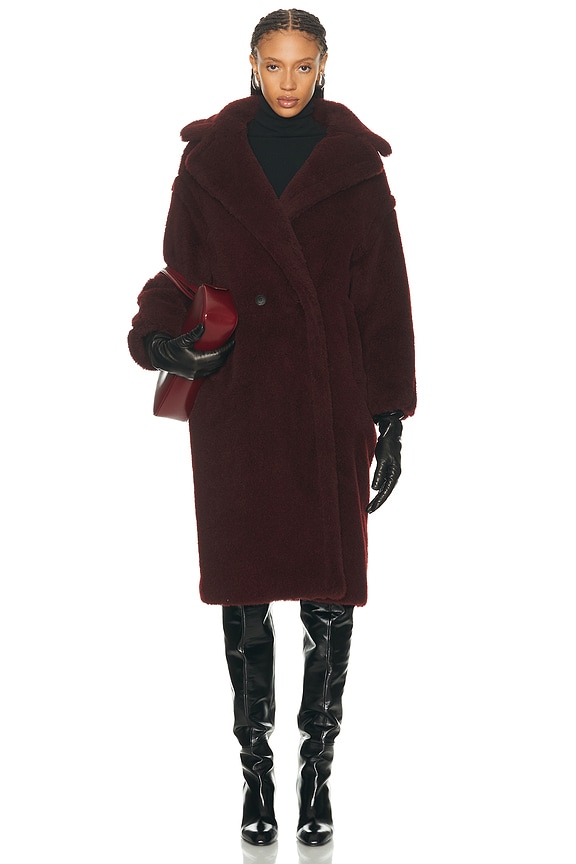 Yves Salomon Long Belted Reversible Shearling Coat in Deep Grenat