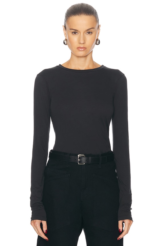 SKIMS Sheer Knit Long Sleeve Henley Top in Onyx | FWRD