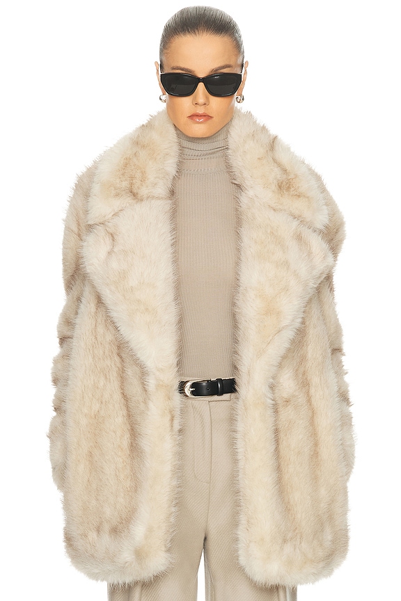 OFF-WHITE Fox Fur Coat with Stole in Beige | FWRD