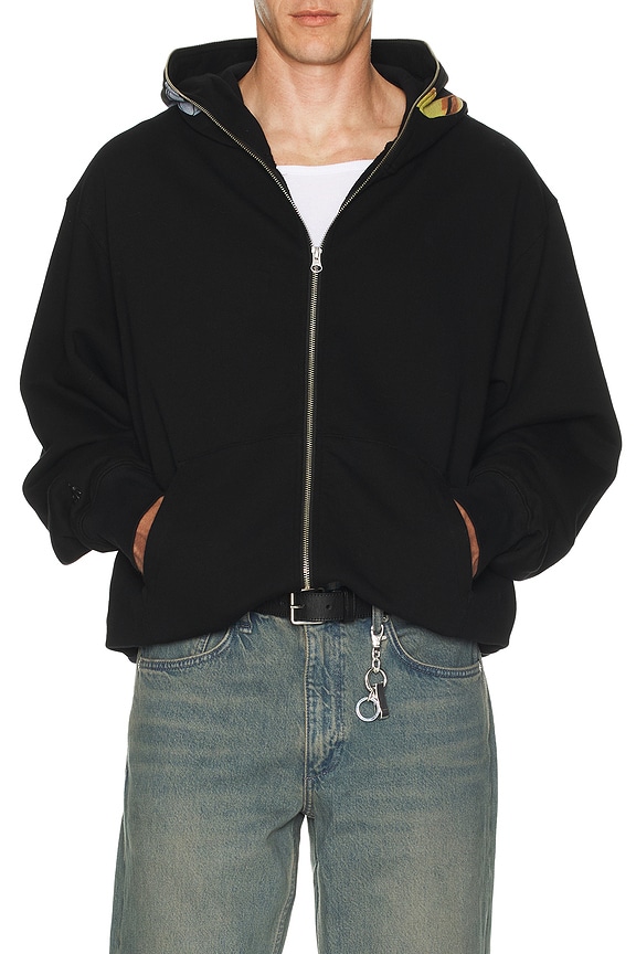 Burberry Check Tape Zip Through Hoodie in Black | FWRD