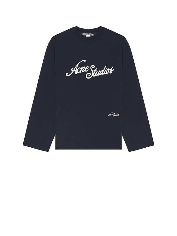 Acne Studios Long Sleeve Logo T-Shirt in Deep Blue | FWRD