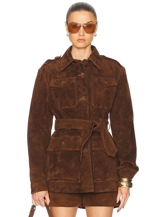 AEXAE Leather Suede Mid Jacket in Suede Honey Brown | FWRD