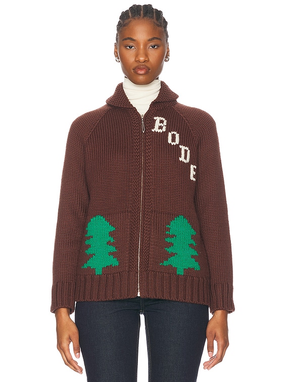 BODE Fir Shawl Collar Cardigan in Brown | FWRD