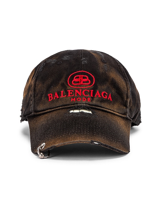 Balenciaga Hat Destroyed BB Mod in Black & Red | FWRD
