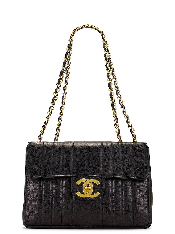 FWRD Renew Chanel Caviar Jumbo Mademoiselle Flap Bag in Black | FWRD