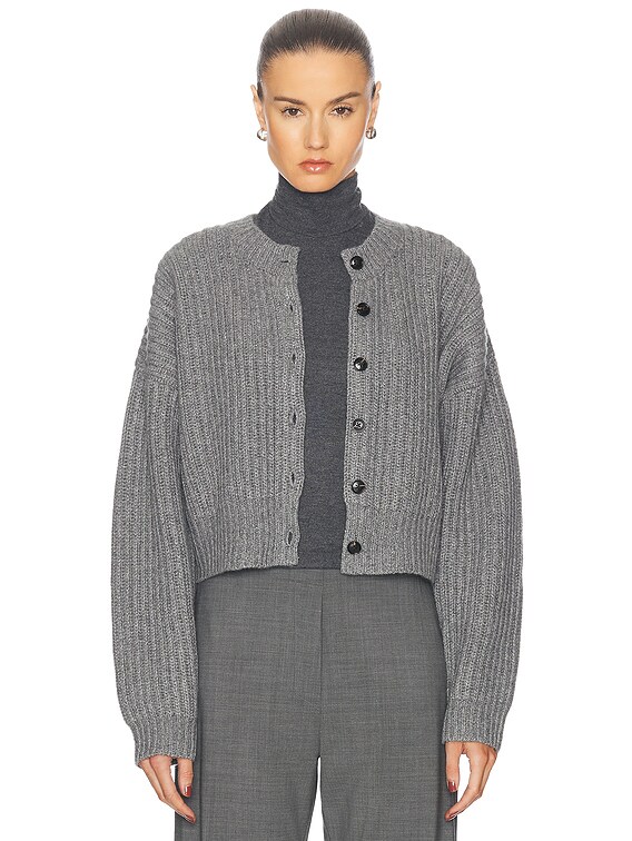 LESET Emma Rib Cardigan in Grey Melange | FWRD