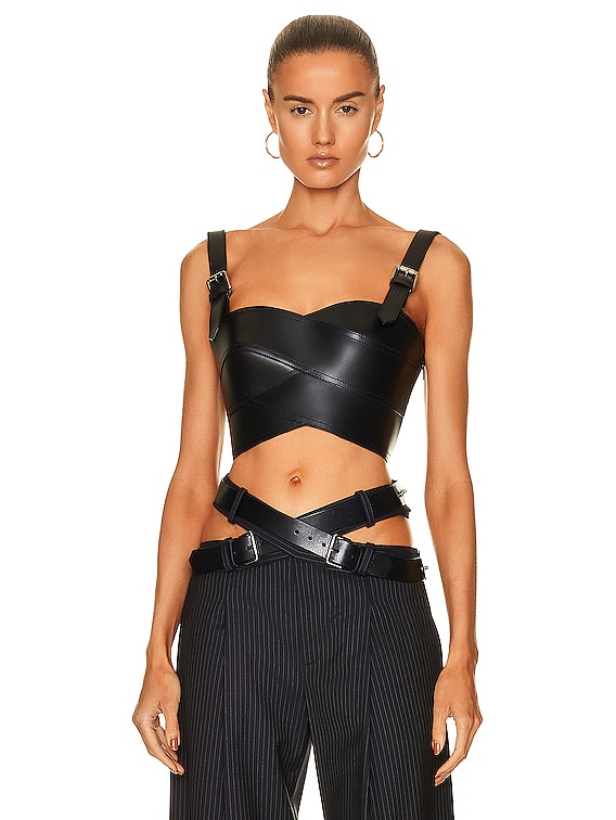 Monse Leather Belt Bustier Top in Black | FWRD