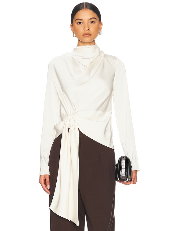 NICHOLAS Sada Long Sleeve Tie Front Top in Ivory | FWRD