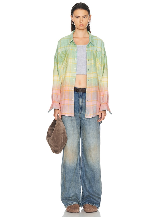 R13 Damon Pleated Wide Leg in Weber Linen Indigo | FWRD