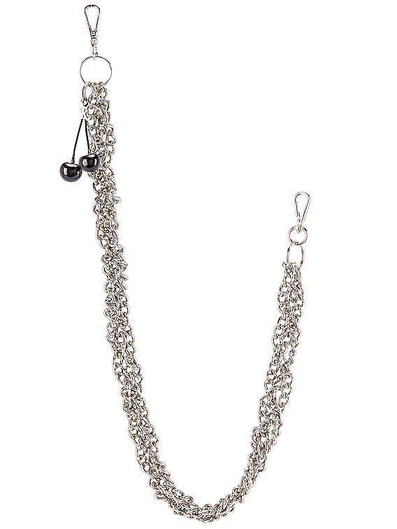 Raf Simons Black Cherries Twisted Wallet Chain in Silver | FWRD