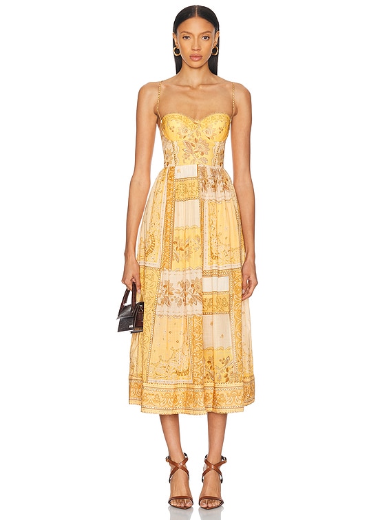 Zimmermann Lucky Corset Midi Dress in Mustard Bandana | FWRD