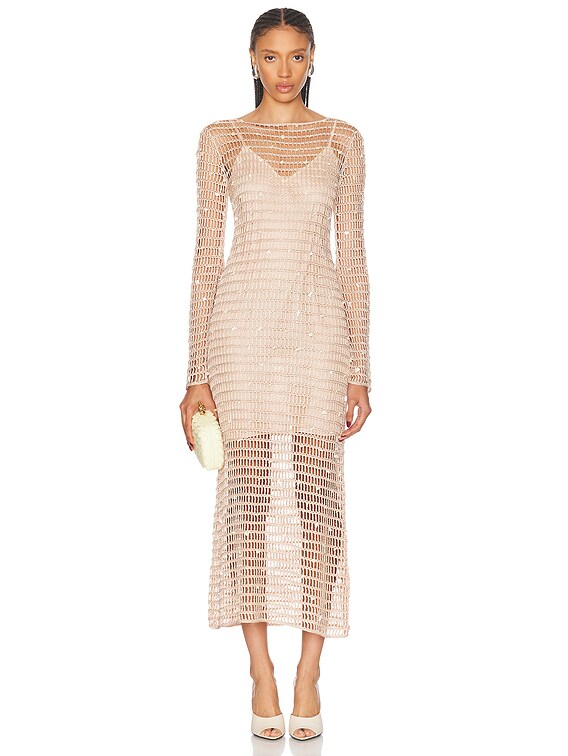 Zimmermann Wylie Shell Crochet Midi Dress in Taupe | FWRD