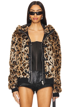 Jaded London Hooded Mendoza Faux Fur Jacket in Leopard | REVOLVE