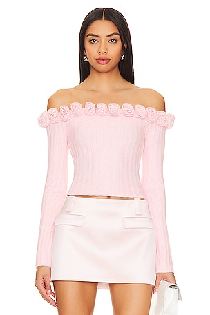 MAJORELLE Jalin Rosette Sweater in Pink | REVOLVE