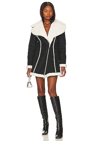 NBD Jaedon Faux Shearling Jacket Dress in Black | REVOLVE