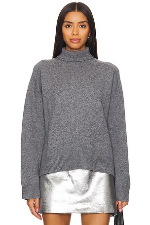 Theory Turtleneck Long Sleeve Sweater in Light Charcoal | REVOLVE